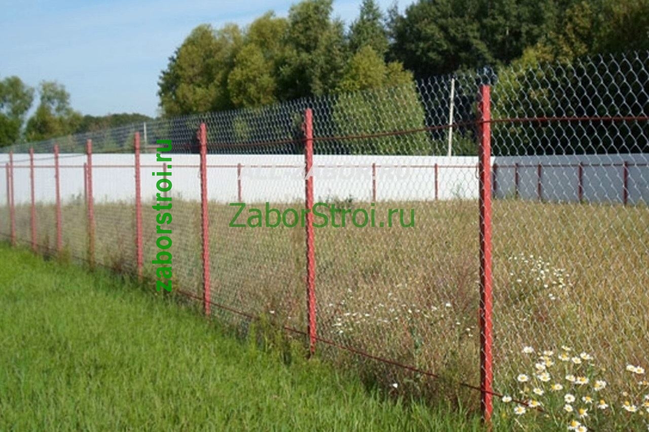 Заборы из сетки рабица в натяг с протяжкой арматуры под ключ с установкой 60 метров